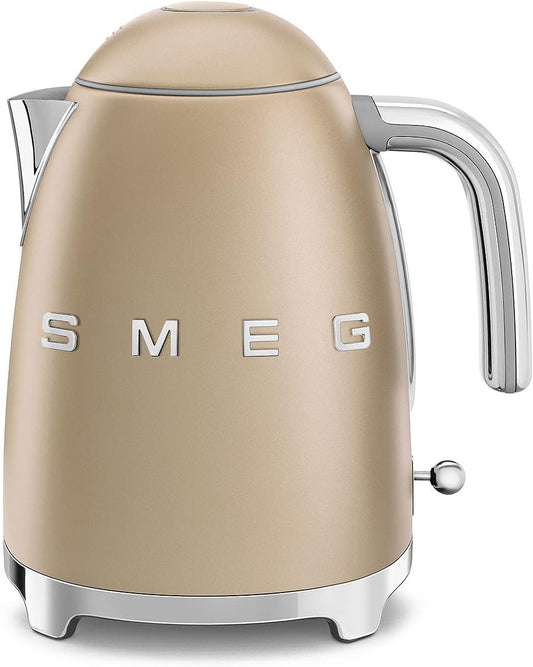 SMEG KLF03 Electric Kettle 1.7L (7 Cup), Retro Hot Water Boiler for Tea & Coffee, Fast Boiling, Auto Shut-Off, Soft Open Lid, 360° Swivel Base Countertop Kettle – Matte Champagne