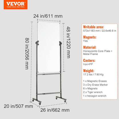 VEVOR Dry Erase Calendar for Wall, 36 x 24 Inches Whiteboard Calendar, Monthly Planner Magnetic Dry Erase Board, 1 Magnetic Erase & 2 Dry Erase Marker & Movable Tray for Restaurant Office Home School