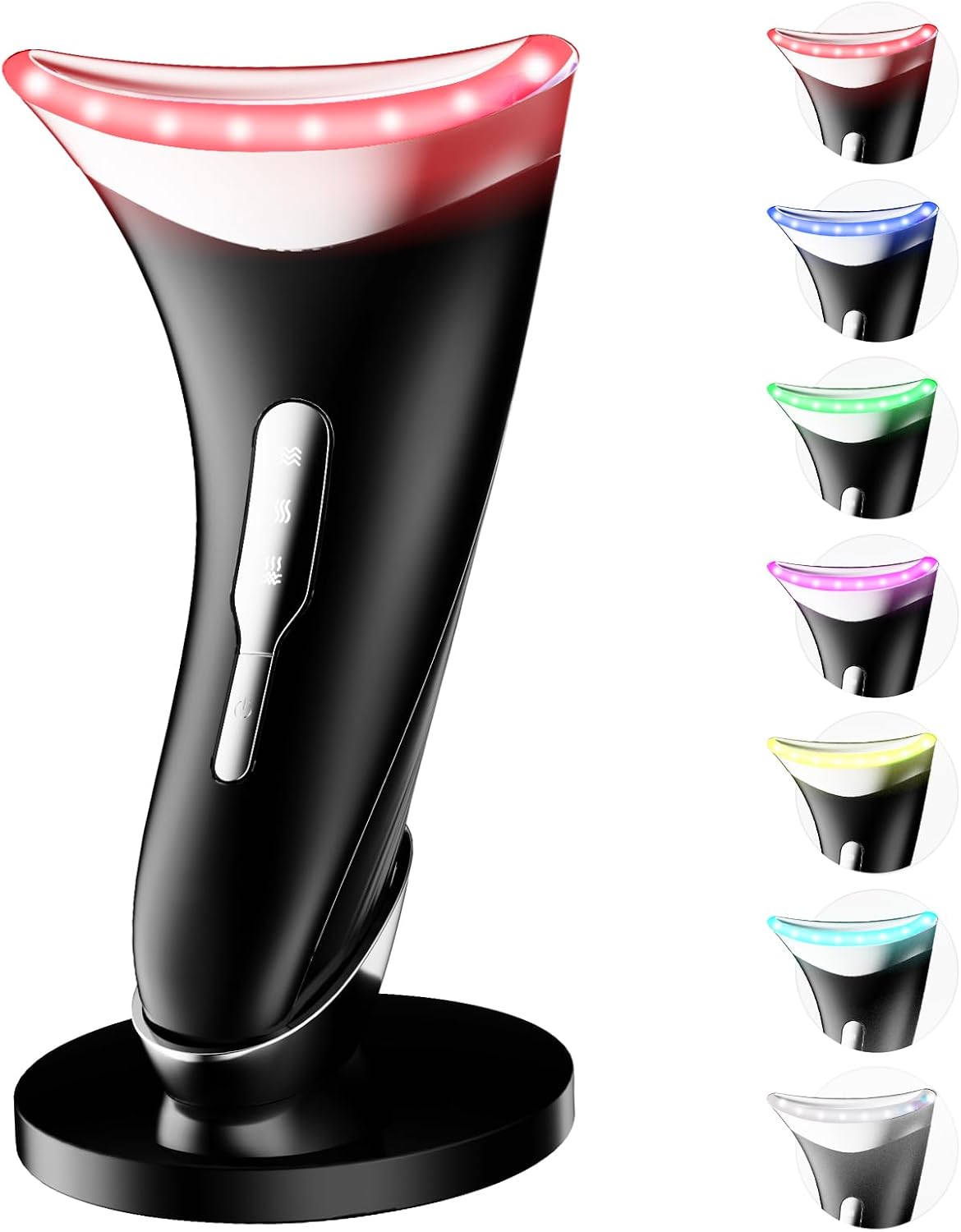 Dopsikn 7 Color Galvanic Machines - Red Light Therapy for Face and Neck, Face Massager Tool for Wrinkles, Double Chin, Vibrating Facial Massager with Thermals, Pink