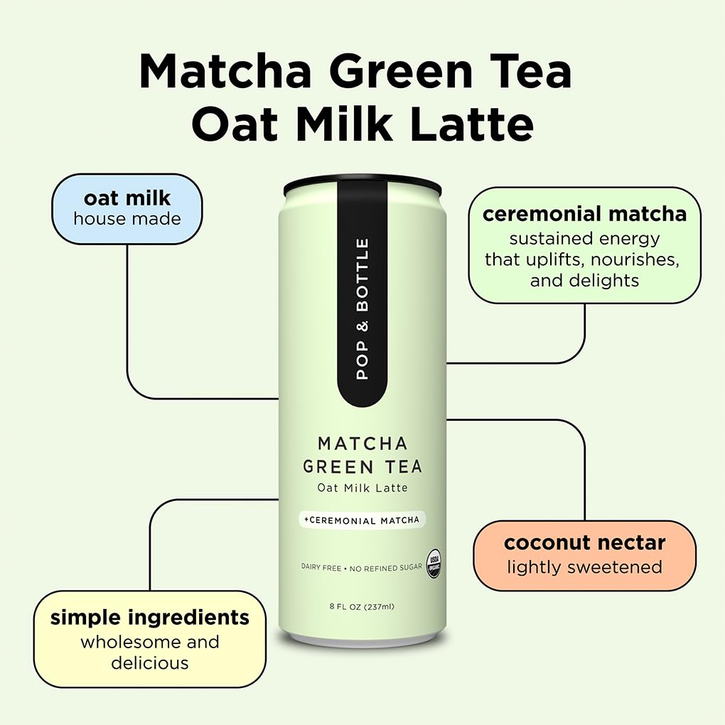 Pop & Bottle - Oat Milk Lattes, Butterfly Pea & Matcha, 8 Fl Oz (12 Pack)