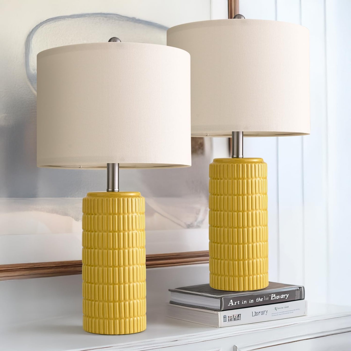 PoKat 23" Modern Ceramic Table Lamp Set of 2 for Living Room White Desk Lamps for Bedroom Farmhouse Bedside Nightstand Lamp House Warming Gifts New Home Decor End Table Lamps Gifts for Women Mom Beige