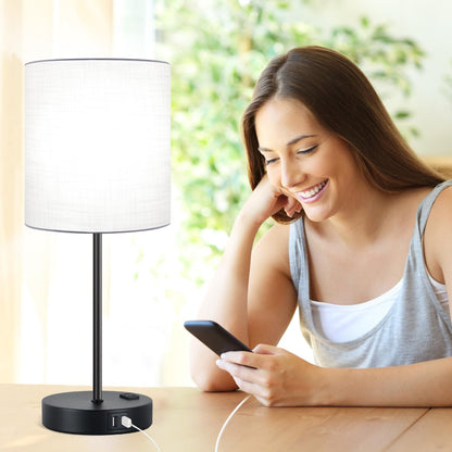 Set of 2 Touch Control Table Lamps with 2 USB & AC Outlet, 3-Way Dimmable Bedside Nightstand Lamps for Bedroom Living Room Nursery, 800 Lumens 5000K Daylight Bulbs Included
