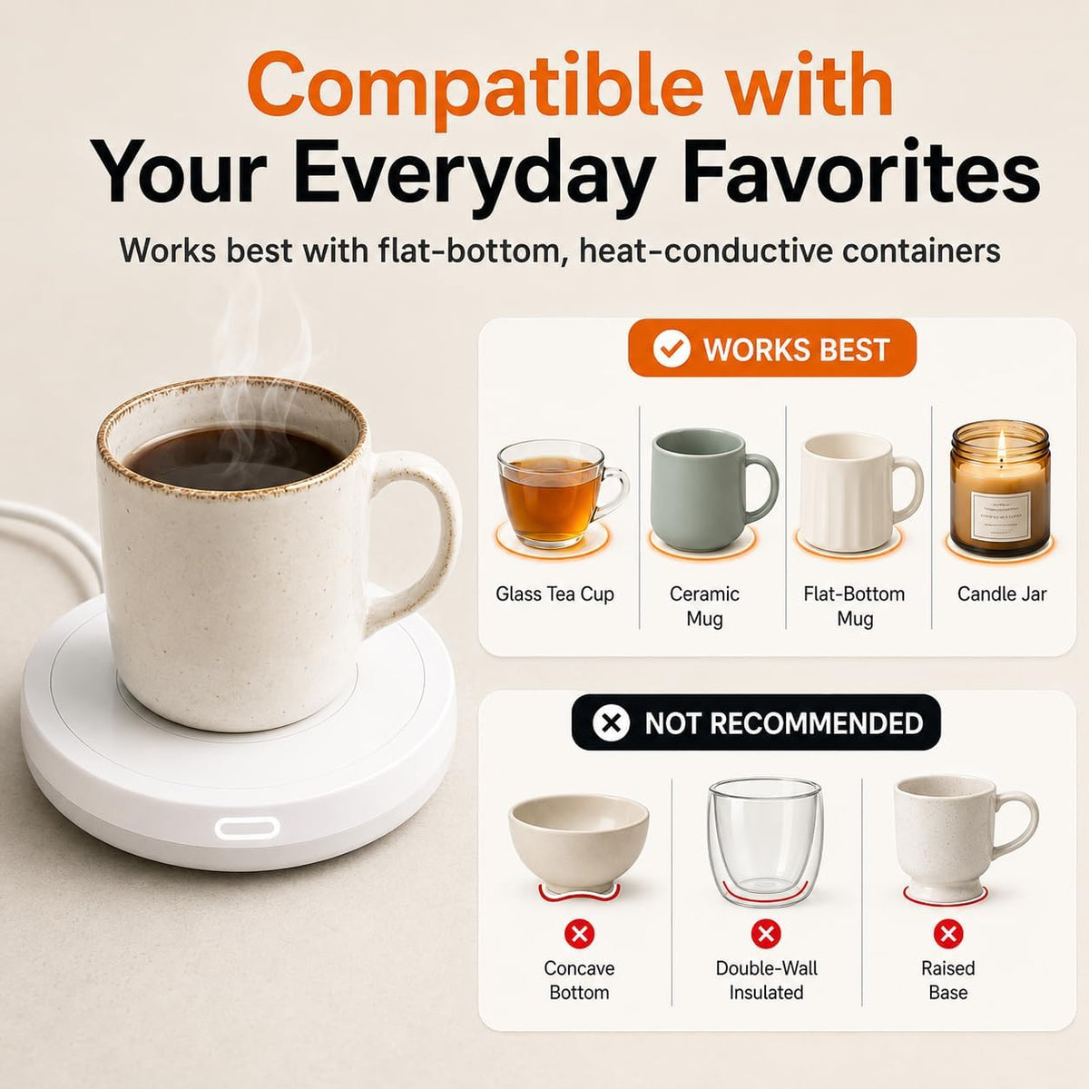 BESTINNKITS White Smart Coffee Auto On/Off Gravity-Induction Mug Office Desk Use, Candle Wax Cup Warmer Heating Plate (Up to 131F/55C)