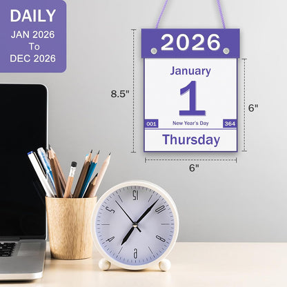 2026 Daily Wall Calendar, Page per Day with Large Print Dates, 365 Day Tear off Wall Calendar for Seniors Gift Home Office School Dorms, 8.5" x 6", Tear Away Calendars with Hanging String, Cyan