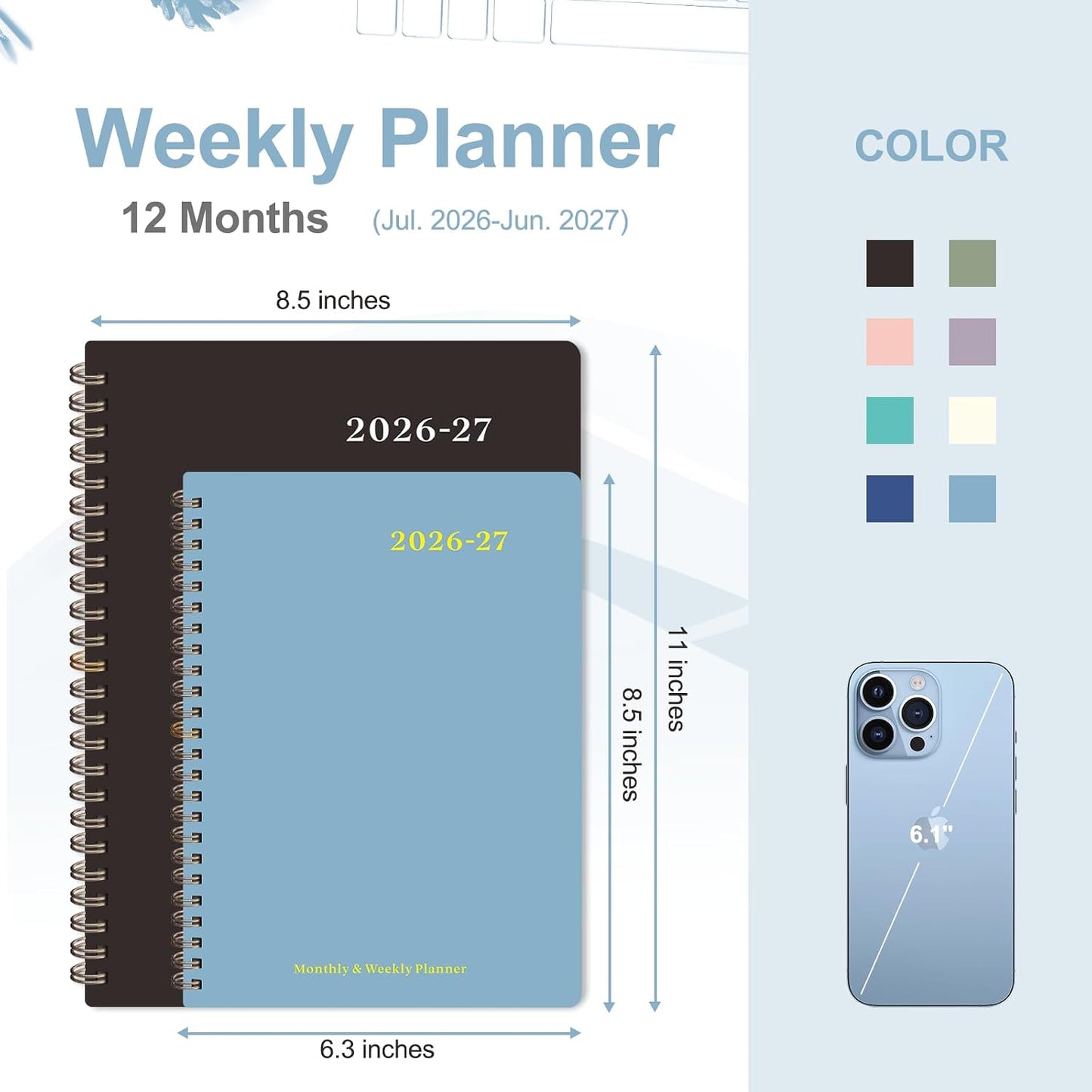Planner 2026-2027, Weekly and Monthly Calendar Planner, JUL 2026 - JUN 2027 | Academic Year, Daily Agenda Book, A5(6.3'' x 8.5''), Sprial Bound, Inner Pocket, Office School Use
