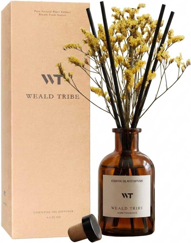 WEALD TRIBE Flower Reed Diffuser Set Eucalyptus & Lavender Scent for Room Bathroom Accessories Shelf Decor & Air Fresheners, Sticks Defusers with 4.0 fl oz Essential Oils, Home Fragrance Office Gift