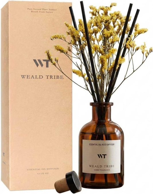 WEALD TRIBE Flower Reed Diffuser Set Eucalyptus & Lavender Scent for Room Bathroom Accessories Shelf Decor & Air Fresheners, Sticks Defusers with 4.0 fl oz Essential Oils, Home Fragrance Office Gift