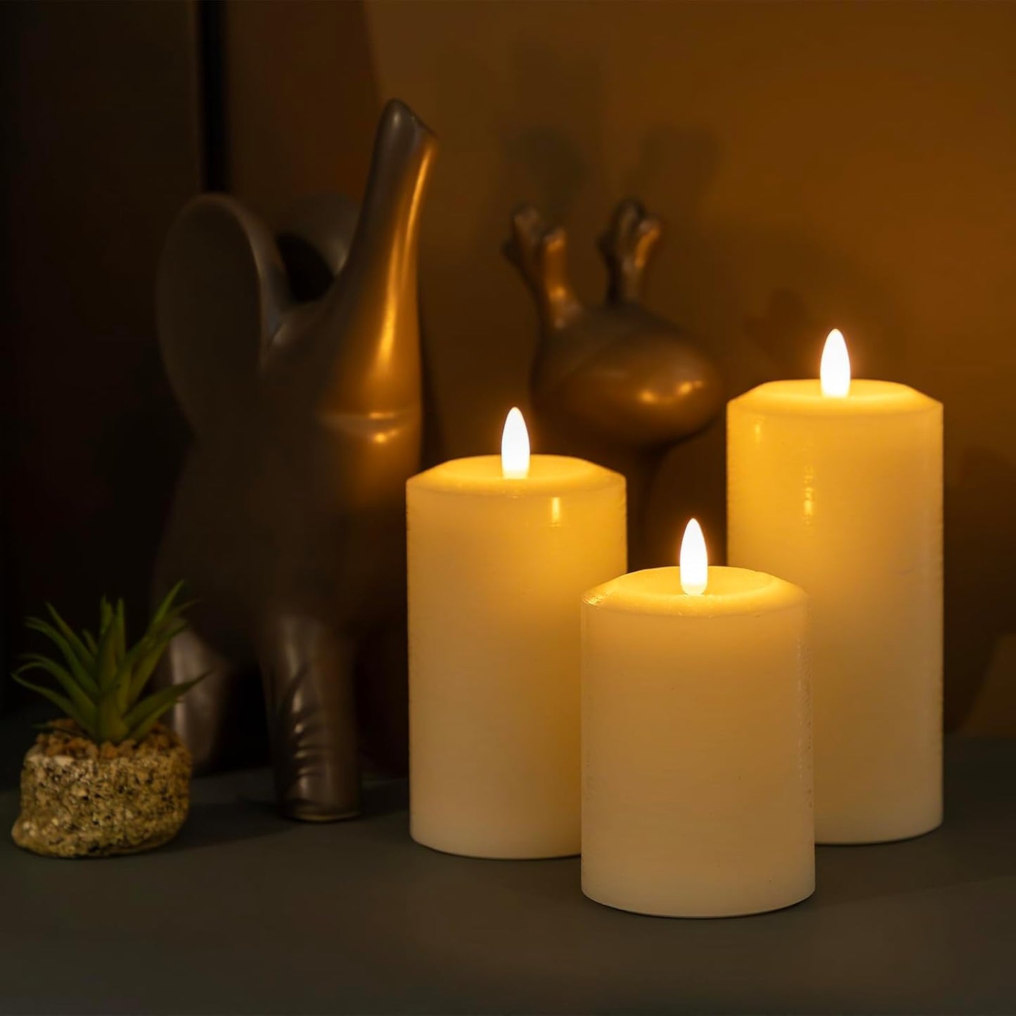 ANGELLOONG Flickering Flameless Candles, Realistic Battery Operated Candles with Remote and Timer, Set of 3 LED Candles for Fall Room Home Wedding Decor Centerpieces Table Party Christmas Decorations