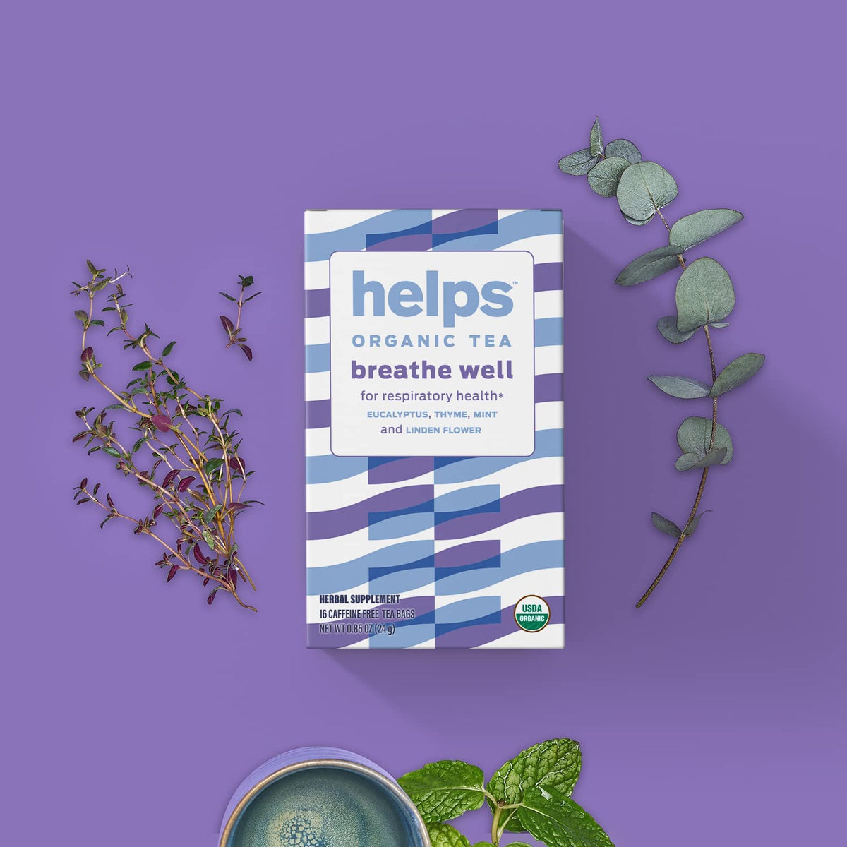 HELPS TEAS | Helps Breathe Well Tea | Organic herbal blend of Eucalyptus, Thyme, Tila and Mint that clear your sinuses and strengthening your inmune system | 16 Tea Bags - Pack of 3 |