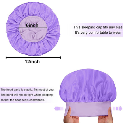 4Pcs Silk Satin Bonnets for Sleeping - Elastic Wide Band Wrap for Black Women Men,Silk Bonnets for Curly Hair,Large Hair Cap for Sleeping (Black+Wine Red+Purple+Brown)