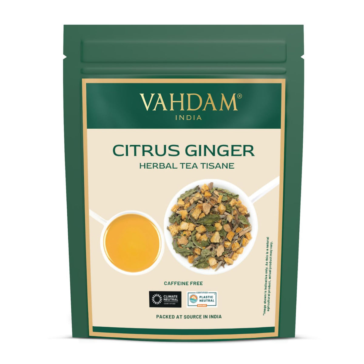 VAHDAM Turmeric Citrus Ginger Tea(3.53 oz| 50 Cups)Caffeine Free Herbal Tea