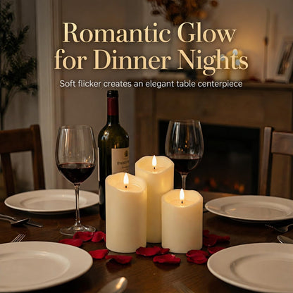 ANGELLOONG Flickering Flameless Candles, Realistic Battery Operated Candles with Remote and Timer, Set of 3 LED Candles for Fall Room Home Wedding Decor Centerpieces Table Party Christmas Decorations