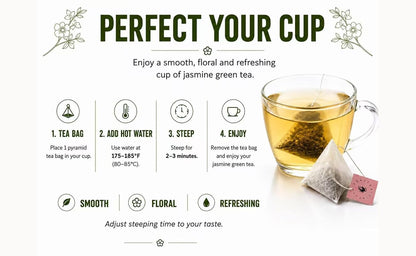 Organic Jasmine Green whole Leaf Pyramid Tea Bags – USDA Organic, Plant-Based & Plastic-Free Tea Bags, Smooth Floral Green Tea, 60 Count by Tealise