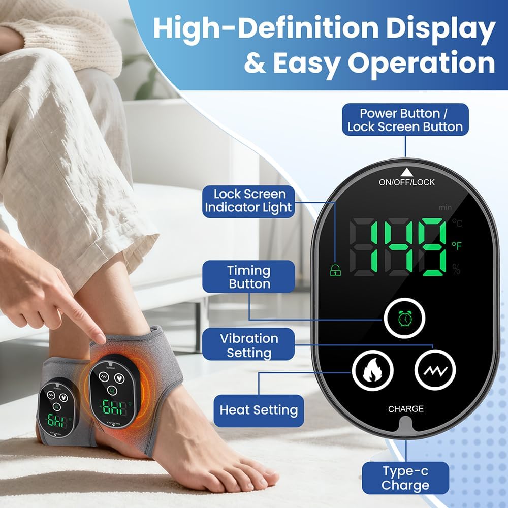 Foot Massager for Neuropathy Plantar Fasciitis Pain Relief, Foot Renew Ankle Massager, Ankle Heating Pad Heated Brace Wrap with 4 Heat Levels and 3 Vibration Modes for Women Men (Grey)