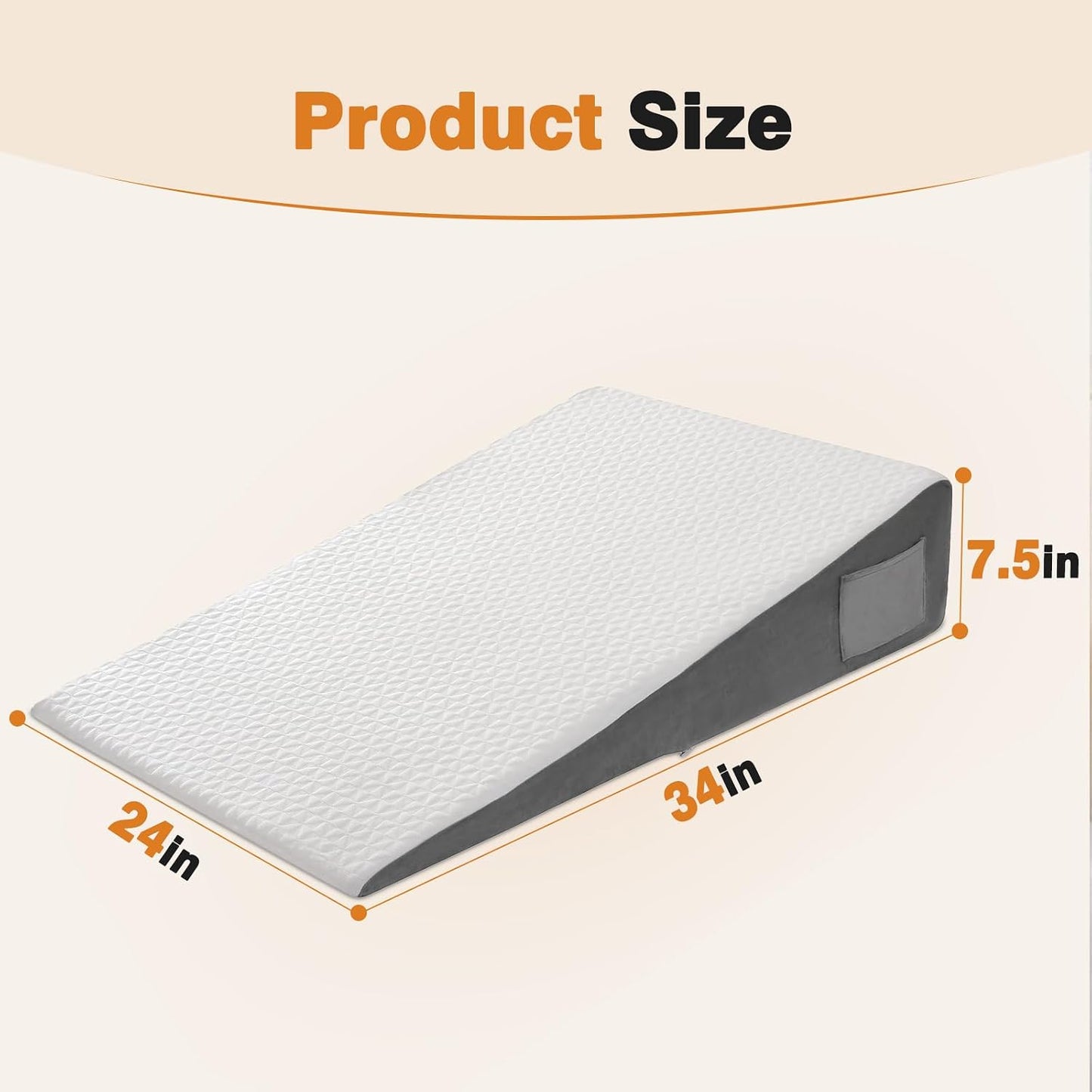 Vekkia 34" Extra-Long Wedge Pillow, 5.5" Bed Wedge Pillow for Sleeping,Gray