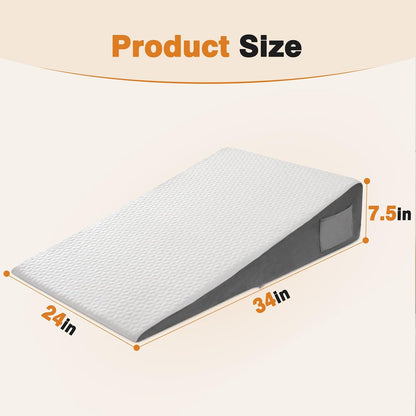 Vekkia 34" Extra-Long Wedge Pillow, 5.5" Bed Wedge Pillow for Sleeping,Gray