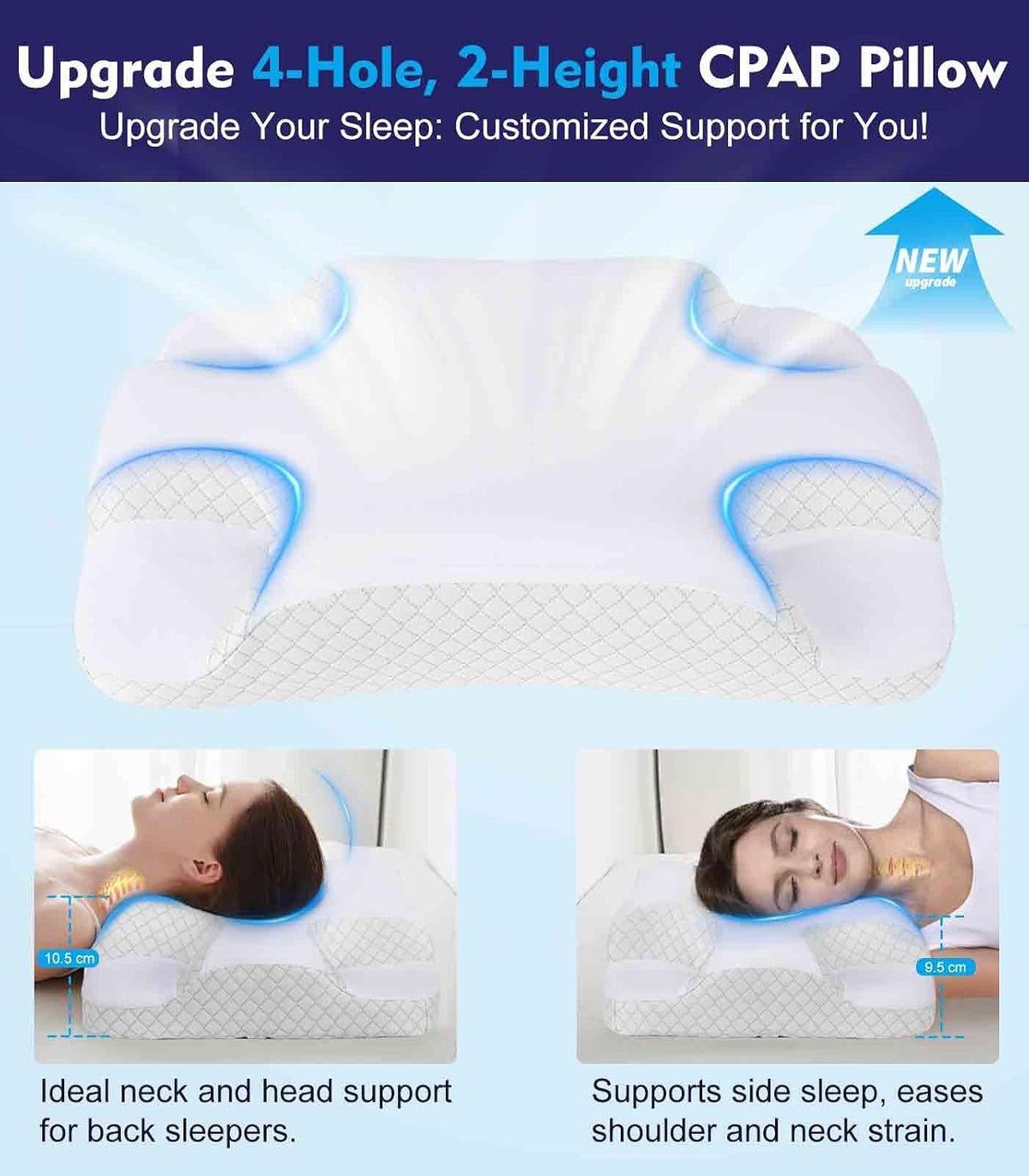 IKSTAR HSA/FSA Cooling CPAP Pillow for Side Sleepers - Sleep Apnea Pillow for CPAP User - Reduce Air Leak/Hose Tangle/Mask Pressure - Memory Foam Neck Support Nasal Pillows Side/Back/Stomach Sleeper