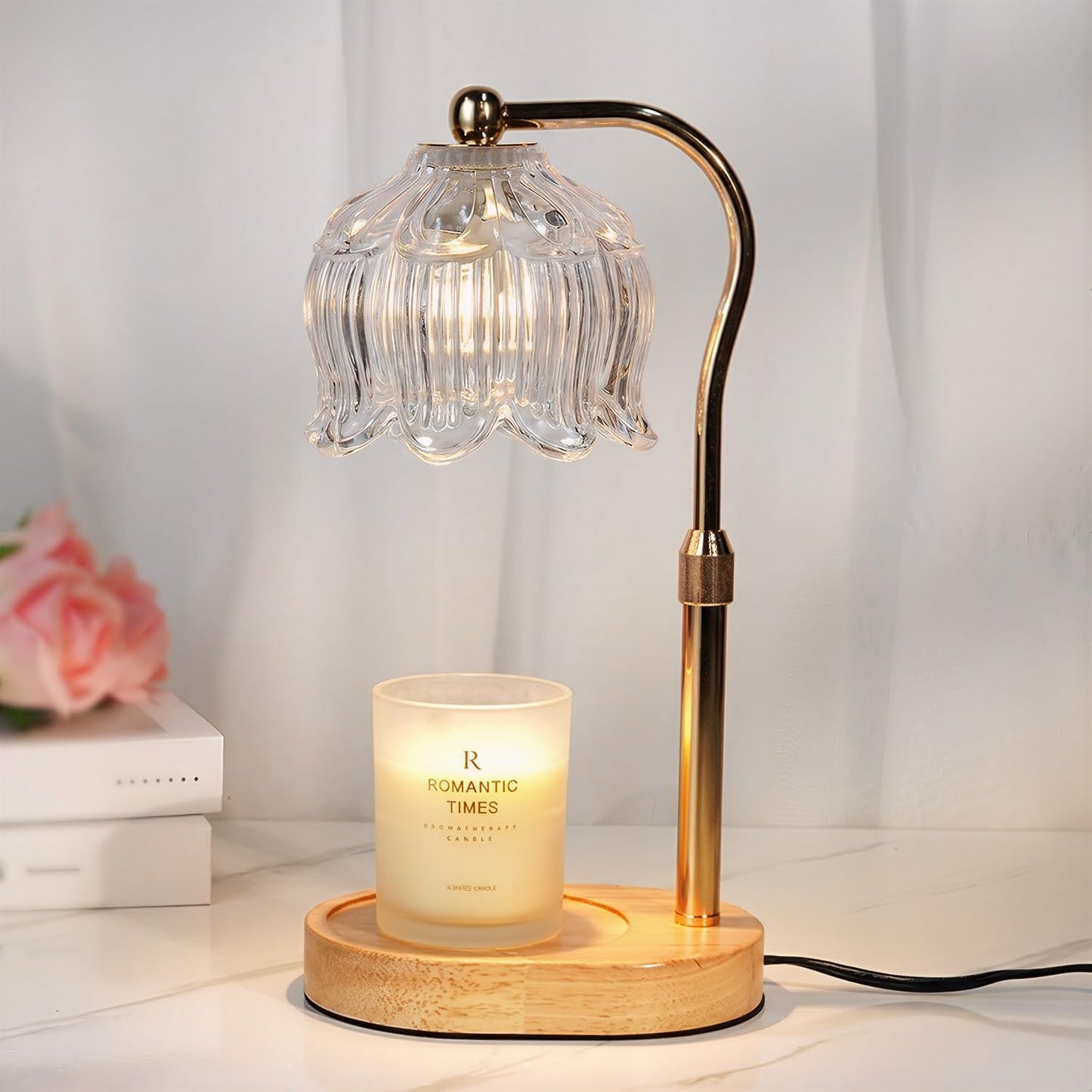 Funistree Flower Candle Warmer Lamp with Timer, Dimmable Candle Lamp Warmer, Christmas Birthday Gifts for Women Mom Her, Housewarming Home Decor, Lotus Wax Warmer for Yankee Candles - Lily Amber