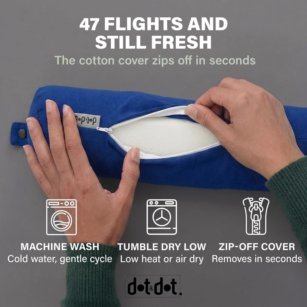 Dot&Dot Twist Memory Foam Travel Pillow, Bendable Neck Pillow for Airplane, Car and Home, 26-Inch Adjustable Roll with Washable Cotton Cover, Gray