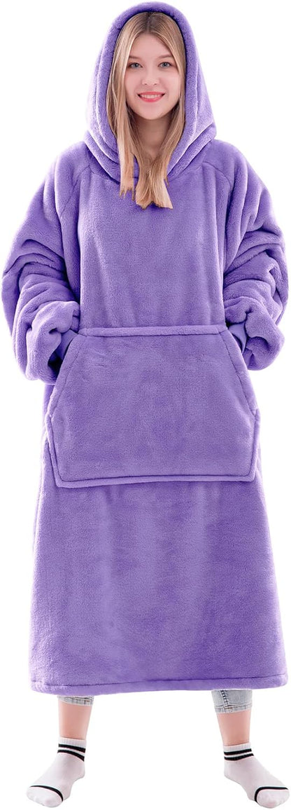 Waitu Wearable Blanket Sweatshirt Gifts for Women and Men, Warm and Cozy Giant Blanket Hoodie, Thick Flannel Blanket with Sleeves and Giant Pocket - Dark Gray