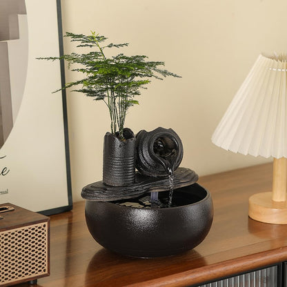 Ceramic Tabletop Fountain Water Feature Fall Indoor and Outdoor Decoration (Black Bamboo A151)