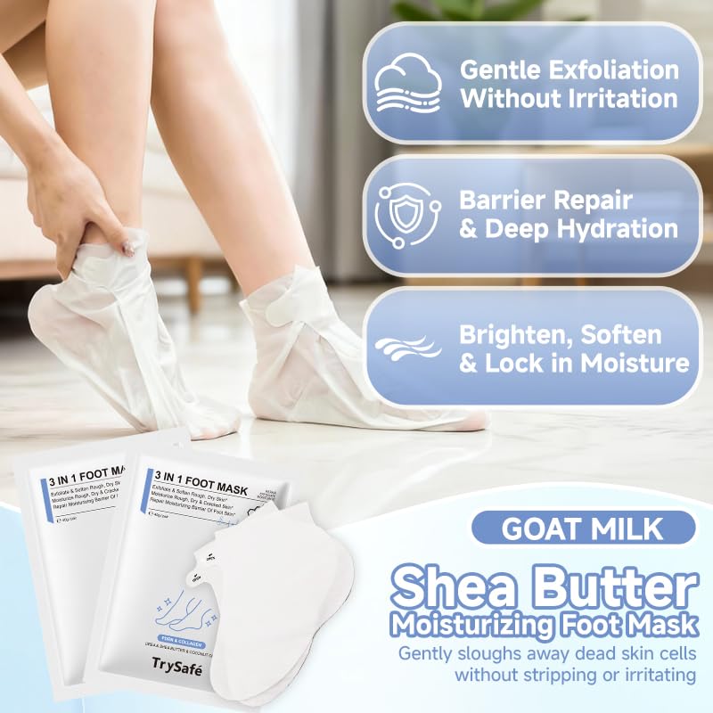 4Pairs PDRN & Collagen & Niacinamide Foot Mask | Foot Peeling and Dead Skin Removal*, Relief Dry and Cracked Feet Skin | Urea, Shea butter, Coconut oil, Salicylic Acid, Hyaluronic | K-Beauty Feet Care