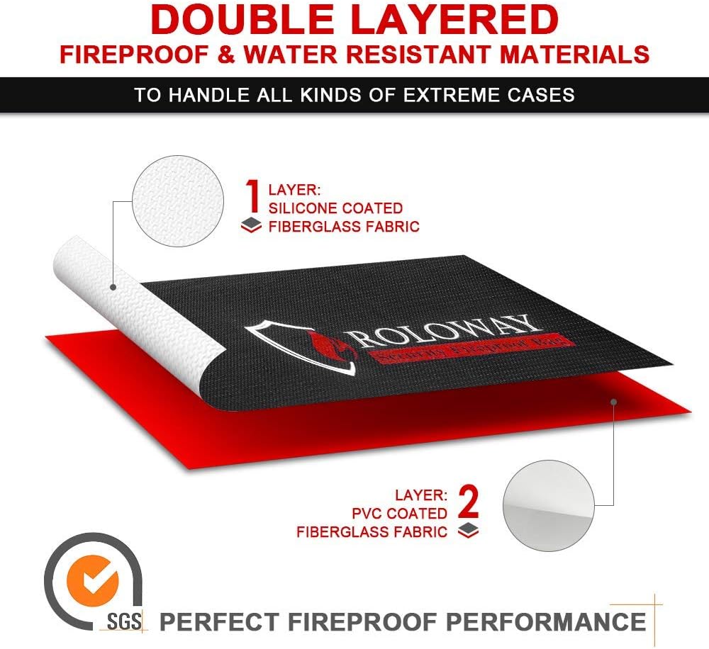 ROLOWAY Large (17 x 12 x 5.8 inches) Fireproof Bag, Water Resistant Fireproof Document Bag Safe for Money, Documents and Valuables Storage
