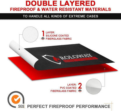 ROLOWAY Large (17 x 12 x 5.8 inches) Fireproof Bag, Water Resistant Fireproof Document Bag Safe for Money, Documents and Valuables Storage