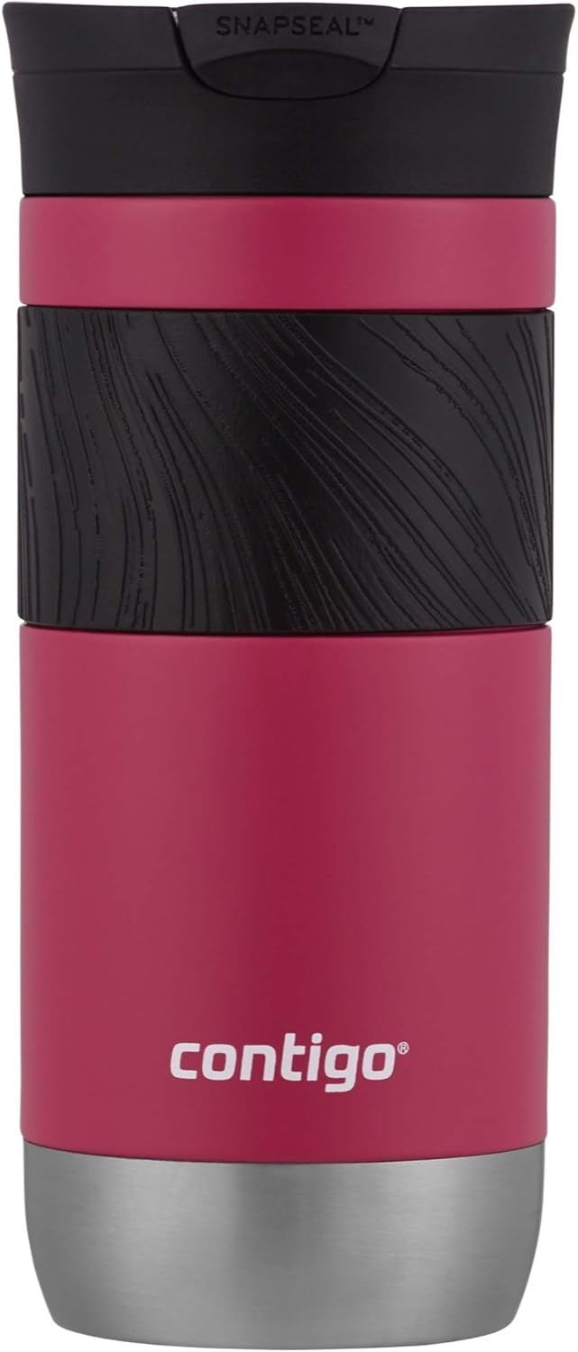 Contigo SNAPSEAL Insulated Stainless Steel Travel Mug with Grip 20oz. Blue Corn Transparent Satin & Midnight Berry