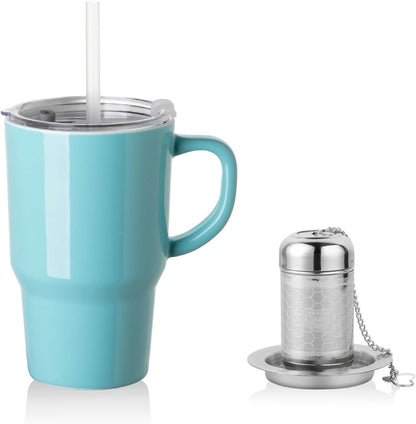 Sweejar Porcelain Tea Infuser Mug with Lid, 16 oz Teacup with Strainers for Loose Leaf Tea, Microwave and Dishwasher Safe Coffee Mug(Purple)