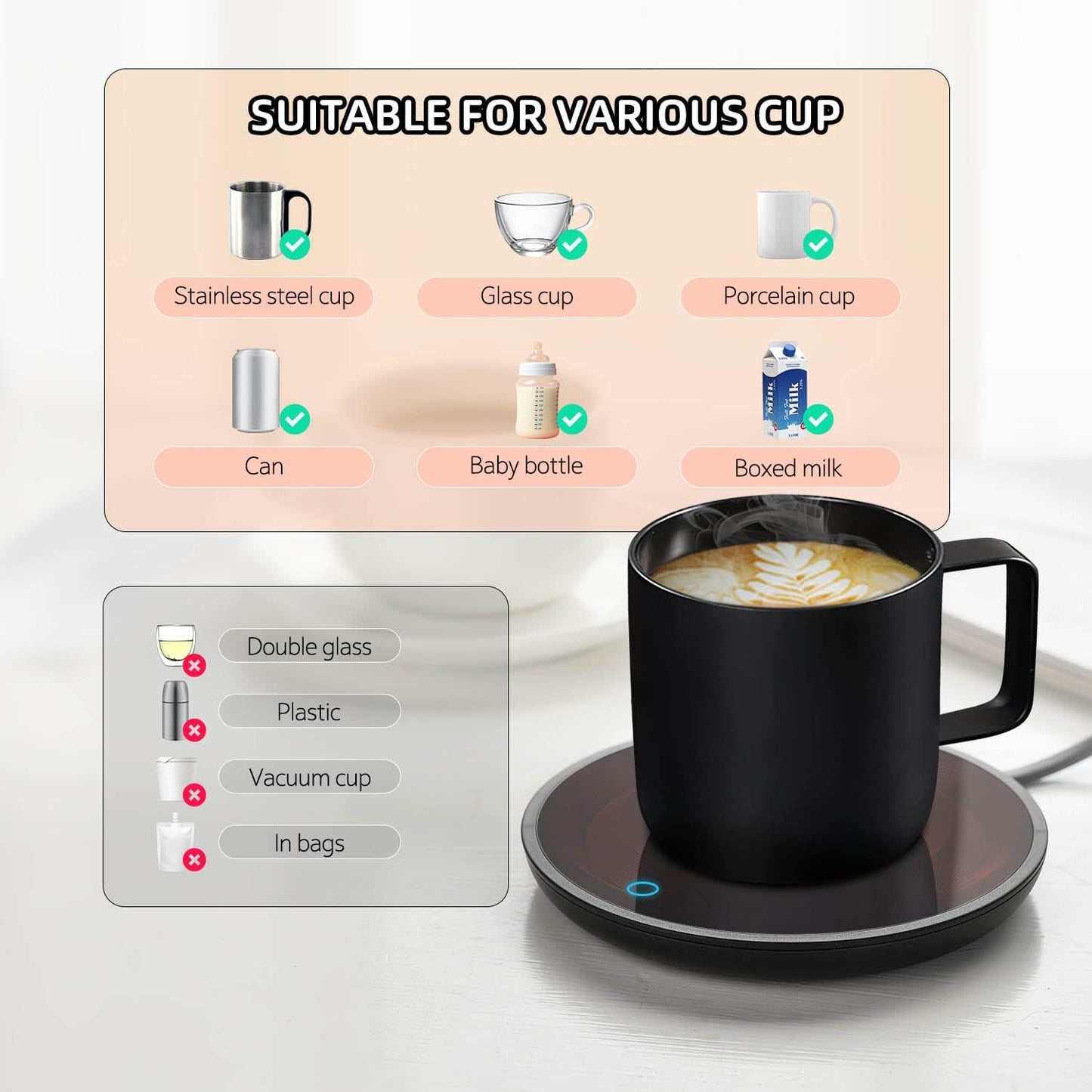 Candle Warmer & Coffee Mug Warmer, Electric Coffee Warmer with Aluminum Metal Panel, 131℉ Beverages Coffee Warmer for Heating Candle, Coffee, Milk, Tea, Cocoa, Gifts for Coffee Lovers