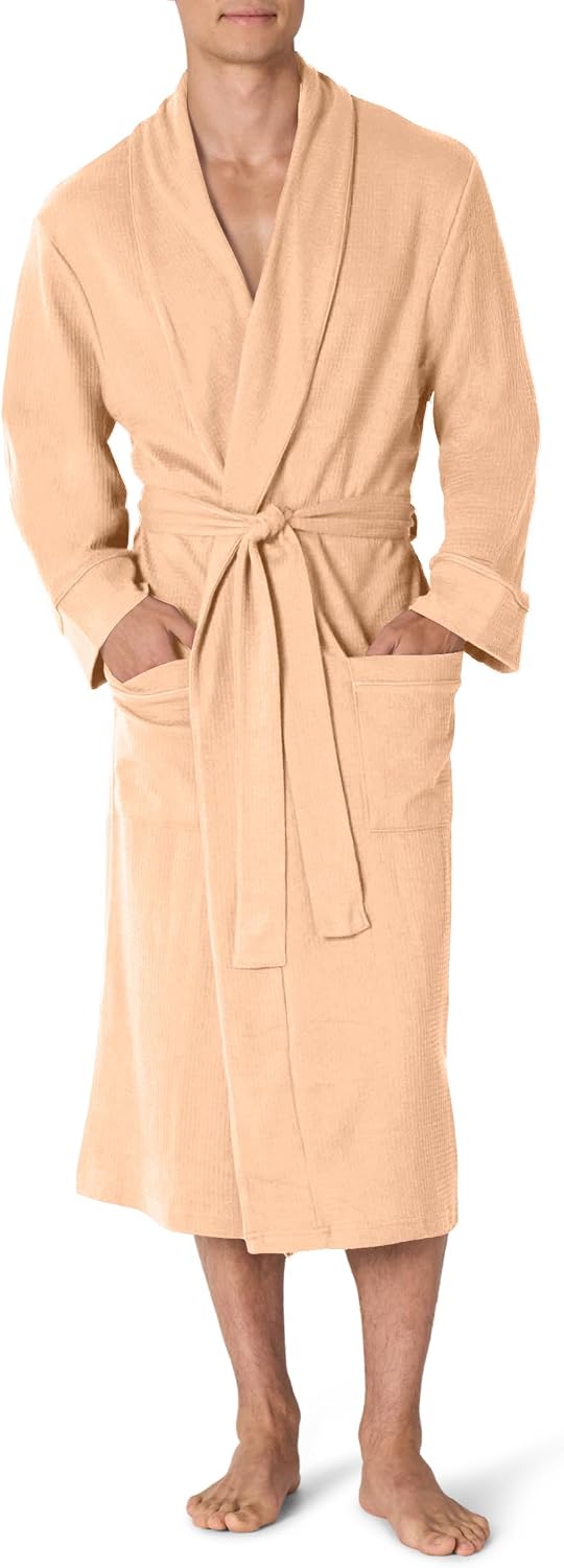Amazon Essentials Men's Lightweight Cotton Waffle Bath Robe, Mid-Length Loungewear (Available in Big & Tall)