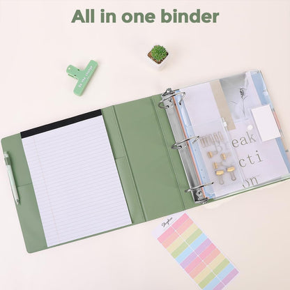 SKYDUE 3 Ring Binder with Clipboard, 13.2" × 10.2" Faux Leather 1 Inch Binder Organizer with 5 Pocket Dividers, Notepad, Labels & 2 Storage Pockets for Teachers, Students, Nurses & Office Work