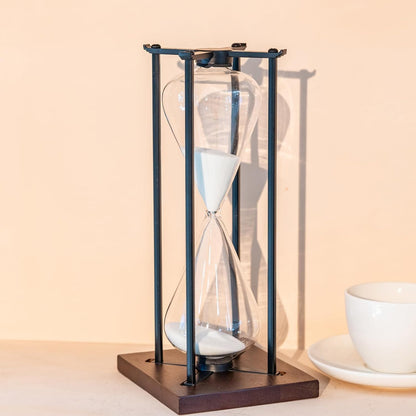 Large Black Iron Craft Hourglass Timer 60 Minutes,Modern Hour Glass Timers Gift for Men & Women, Sand Timer for Kitchen Home Office Desk Deco (Black)