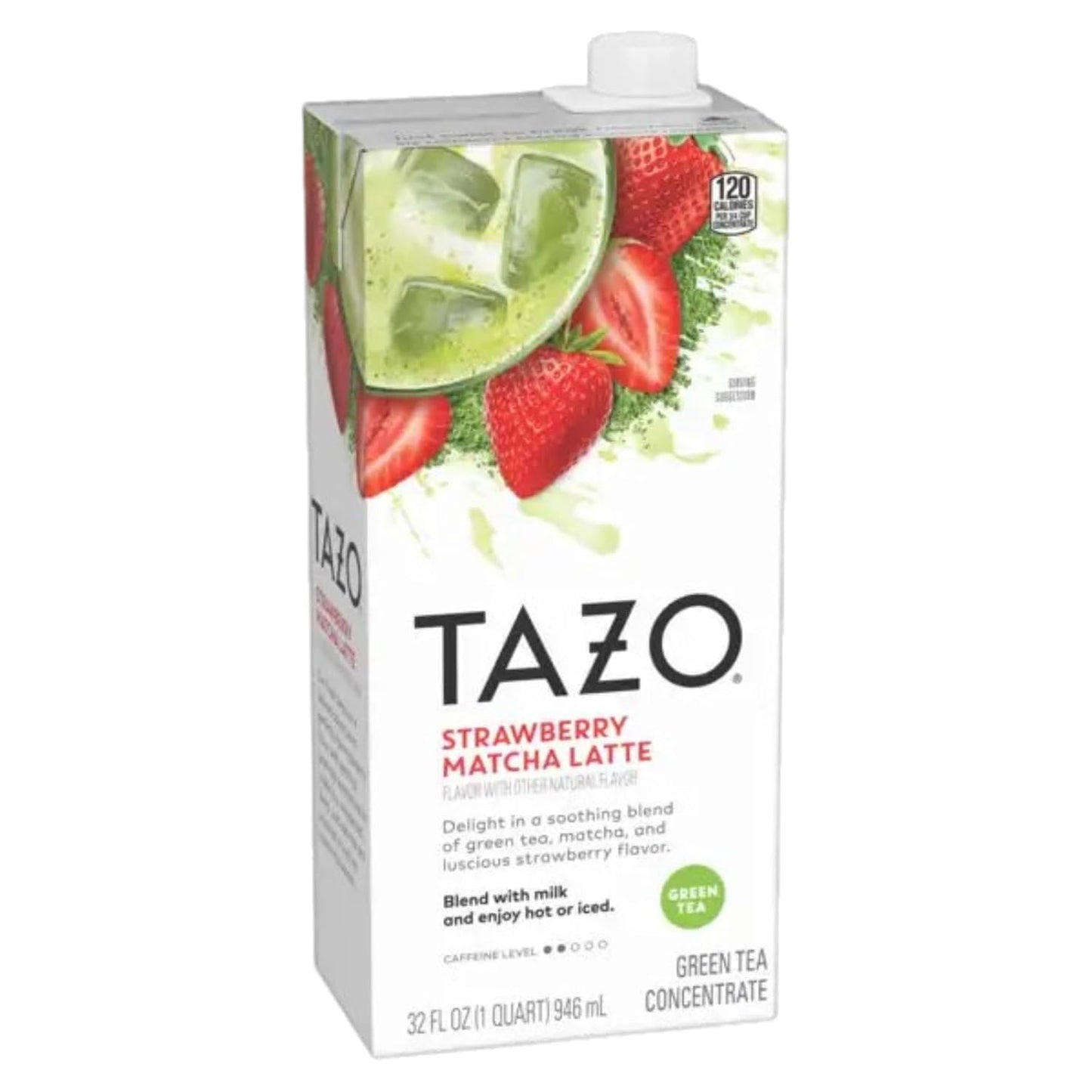 TAZO Strawberry Matcha Latte Concentrate, Sweetened Green Tea and Matcha Flavor, 32 Fl Oz Carton (Pack of 2)