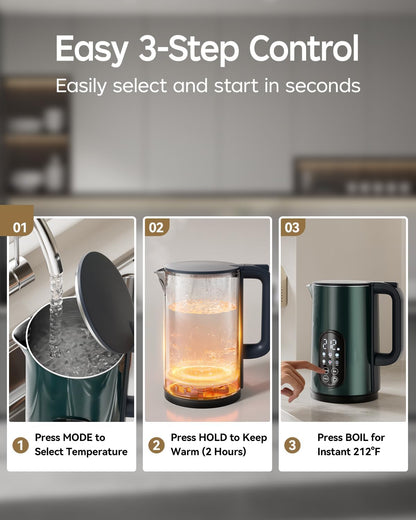Electric Kettle with Temperature Control, 1.7L Hot Water Kettle for Tea, Coffee & Daily Use, 5 Presets, 2H Keep Warm, Stainless Steel Interior, Auto Shut-Off, Cordless Electric Tea Kettle, Blue