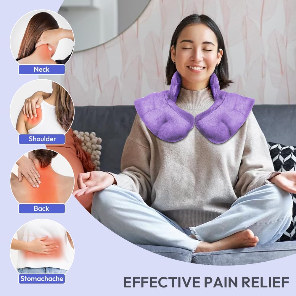 Microwavable Heat Pad for Neck and Shoulders, Weighted Microwave Moist Heating Wrap for Pain Relief Sore Muscle Stress Tension, Heated Wrap with Aromatherapy, Hot & Cold Compress, Grey