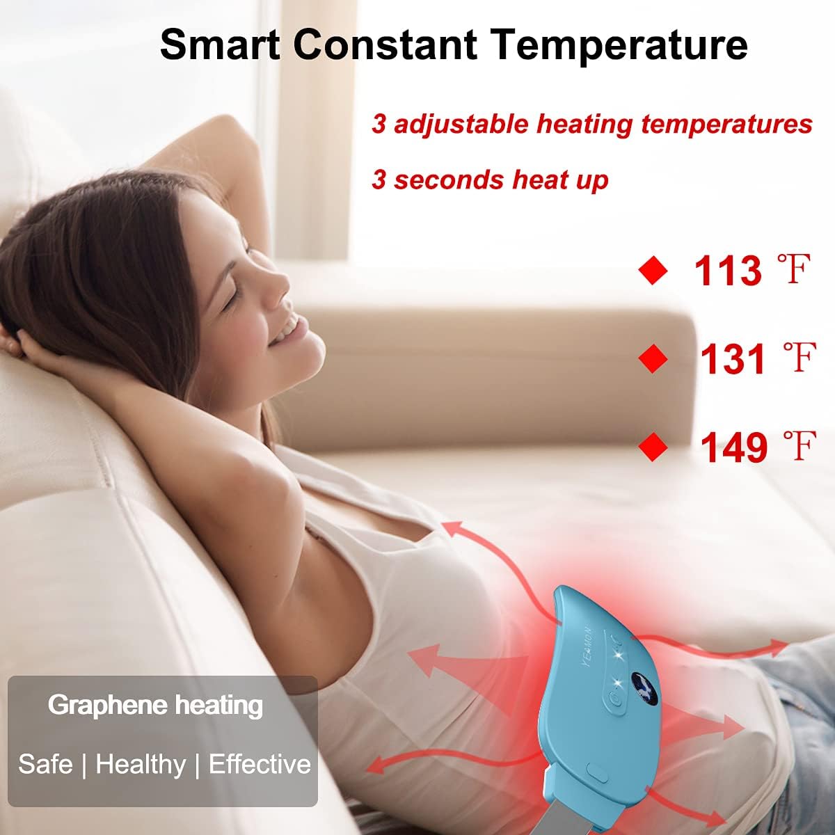 Portable Cordless Heating Pad, Electric Waist Belt Device, Fast Heating Pad with 3 Heat Levels and 3 Massage Modes, Back or Belly Heating Pad, Gift for Her, Women and Girl