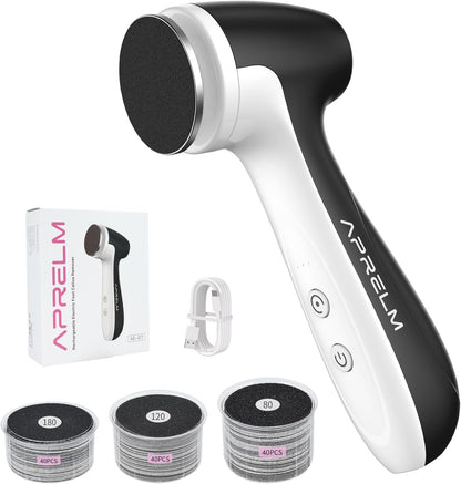 APRELM Rechargeable Electric Foot Callus Remover with 3-Sizes 120Pcs Sandpaper Discs, Professional 1000RPM 3-Speed Control Electric Foot File (E7 Black)