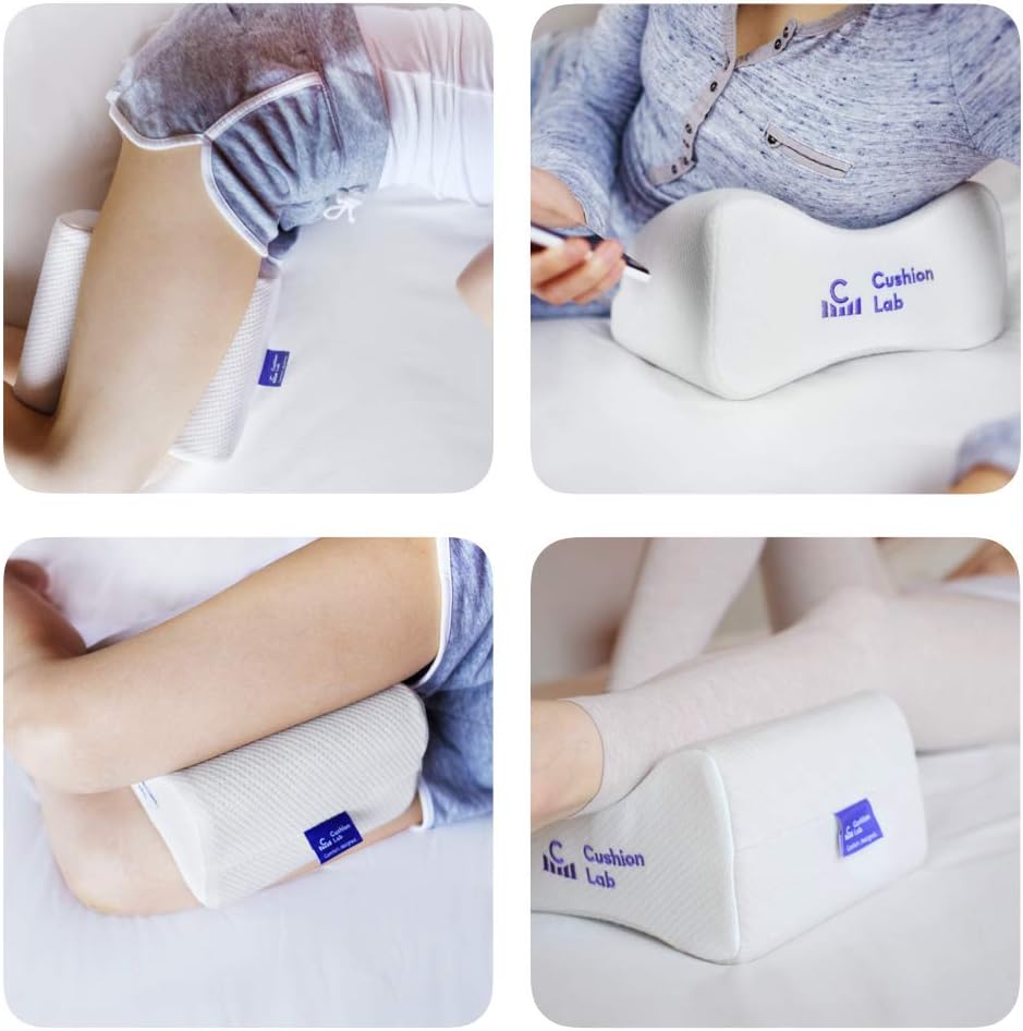 Cushion Lab Extra Dense Orthopedic Knee Pillow for Back Pain Relief, Leg Pain, Hip, Pregnancy, Sciatica & Joint Pain - Memory Foam Wedge Pillow Contour