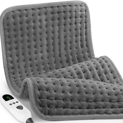 Heating Pad for Back Pain & Period Cramps Relief, 9 Heat Settings Electric Heating Pad for Neck & Shoulder, Auto Shut Off, Soft Machine Wash Fabric, Gifts for Mom, Women, 12''x24'', Gray