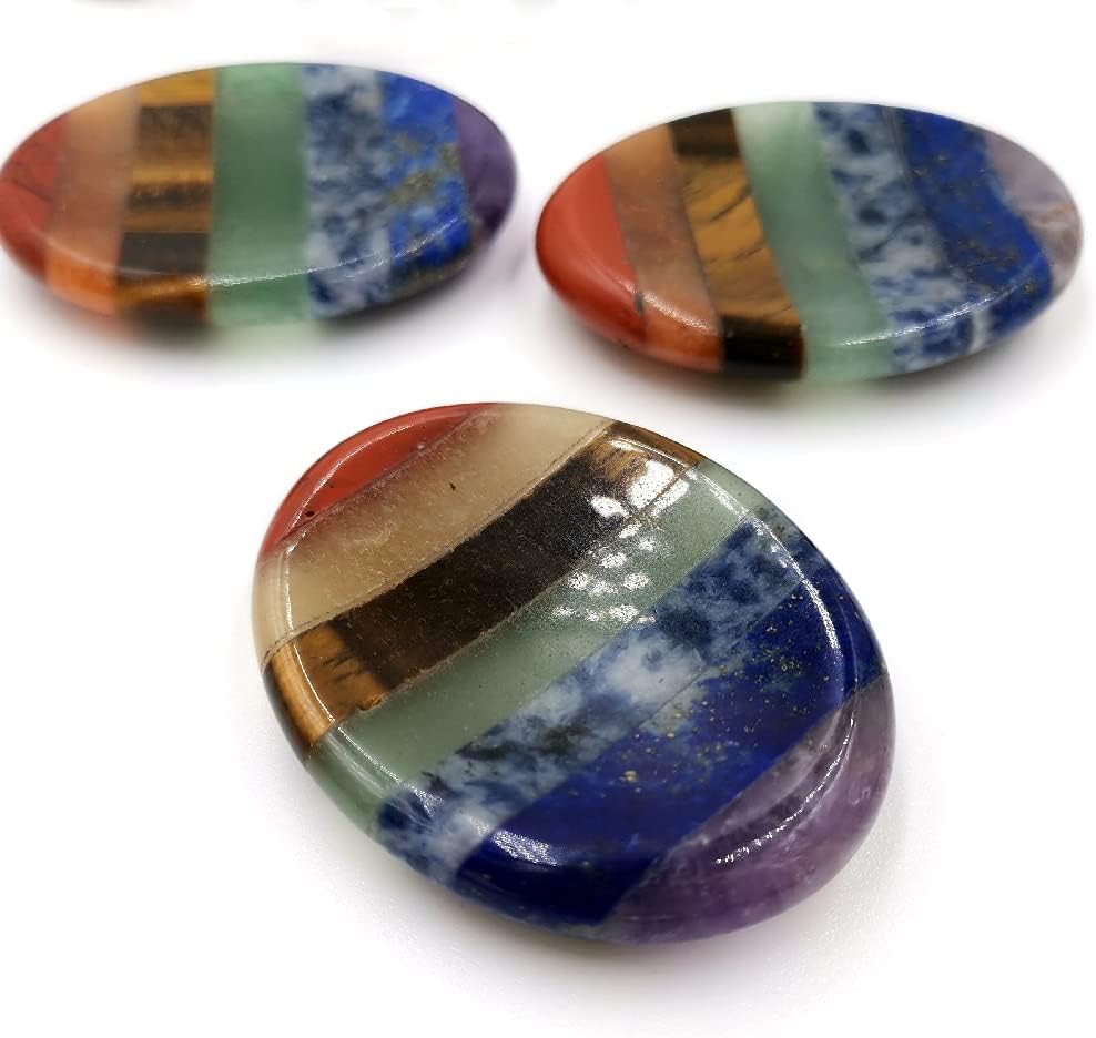 SHARKOOO Thumb Worry Stone for Anxiety, 7 Chakra Crystals Healing Stones, Oval Chakra Worry Stone, Meditation Crystal