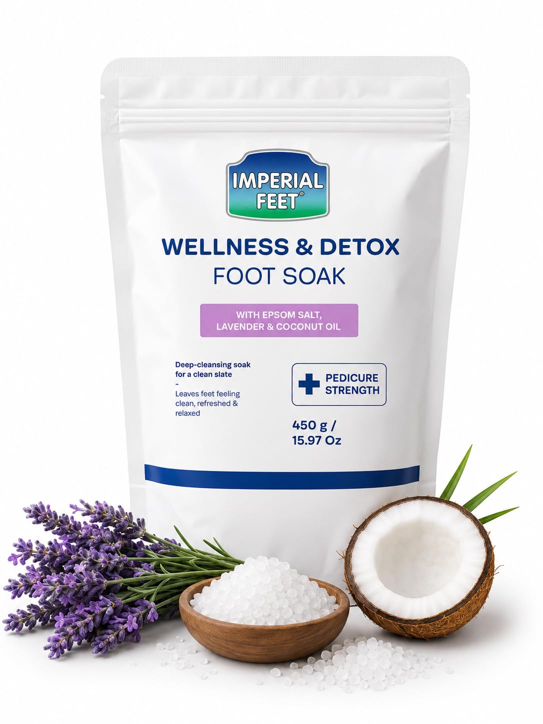 Imperial Feet Epsom Salt Foot Soak (PEDICURE GRADE)-Toenail Repair, Fungus Athletes Foot, Softens Calluses, Tired Feet & Nail Discoloration Foot Soak Salts with Tea Tree Oil 16oz (Green Fungal)