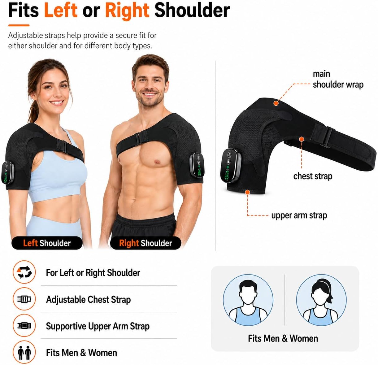 Cordless Shoulder Heating Pad with Massage, Rechargeable Shoulder Massager with Heat, Heated Shoulder Wrap, 3 Heat Levels & 3 Vibration Modes, 5000mAh Battery, Left or Right Shoulder, Black