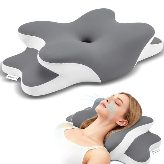 Sleep Apnea Pillow with Neck Pain & Snoring Relief -Orthopedic Cervical Pillow,Ergonomic Contour Memory Foam Pillow for Side, Back,Stomach,Dreamers,Medium Firm (Darkgrey, Queen Size 25" lx15 wx5.8 h)