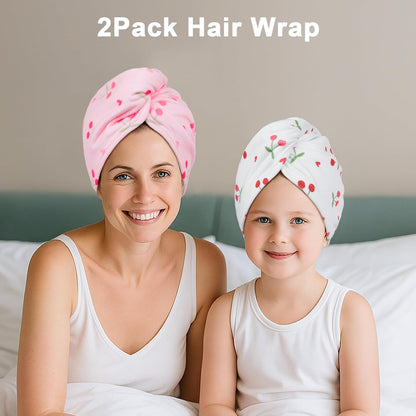 Unicorn Castle Microfiber Hair Towel for Kids 2Pack Hair Wrap Towels Absorbent Hair Drying Towel Wrap Hair Turbans for Curly Thick Hair, Pink White Strawberry