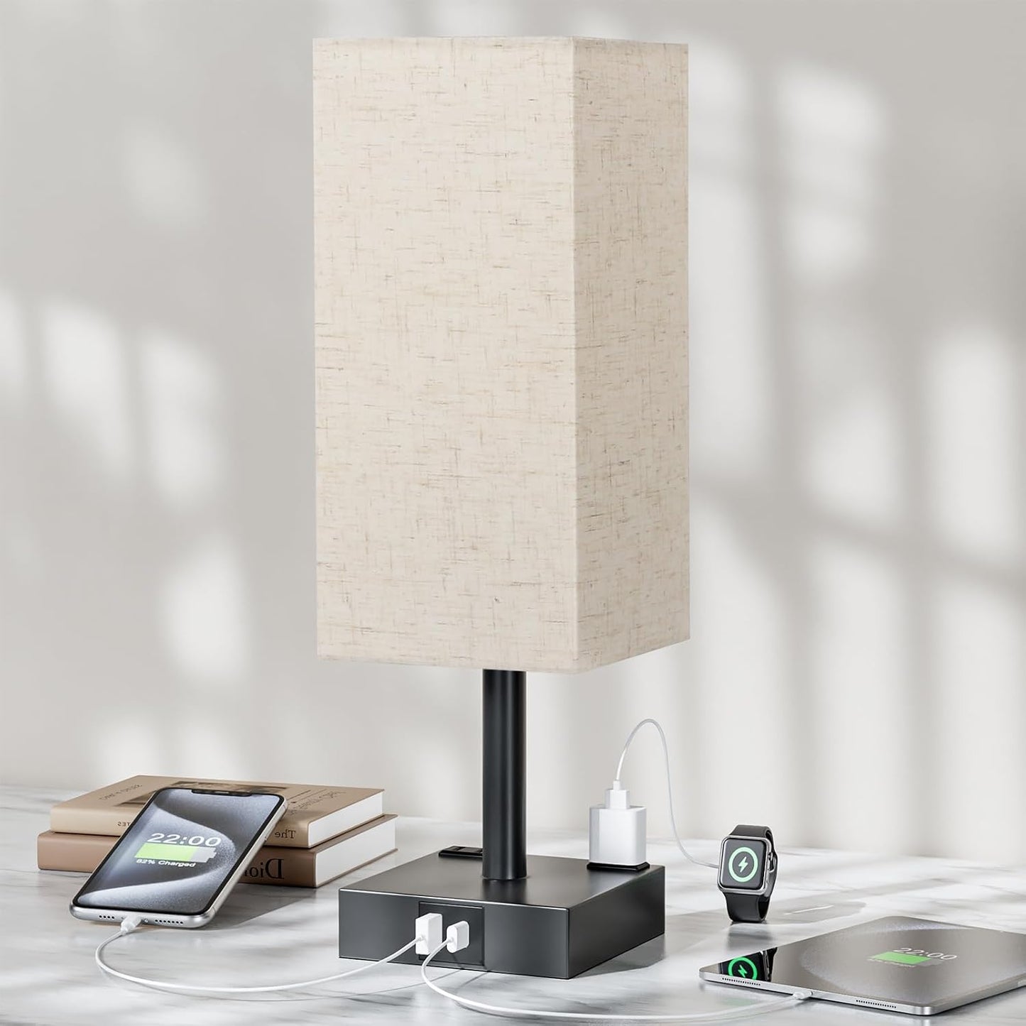Touch Bedside Table Lamp for Bedroom - Dimmable, USB C+A, 2 AC Outlets
