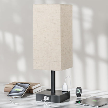 Touch Bedside Table Lamp for Bedroom - Dimmable, USB C+A, 2 AC Outlets