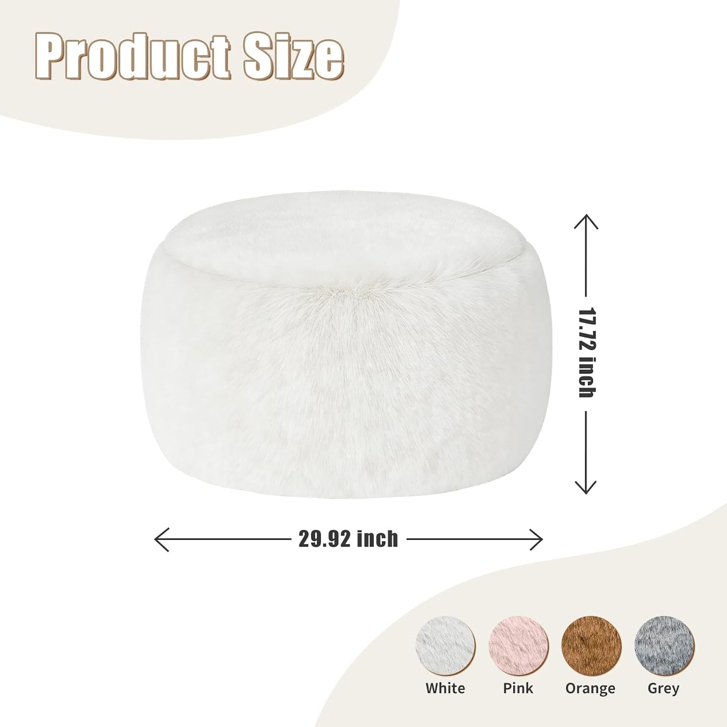 Round Stuffed Pouf Ottoman Foot Rest, Faux Fur Poufs with Memory Foam Filling, Ottomans for Living Room, Nursery, Dorm, Soft Foot Stool Ottoman for Couch, Perfect for Resting Your Feet (Grey, 20 Inch)