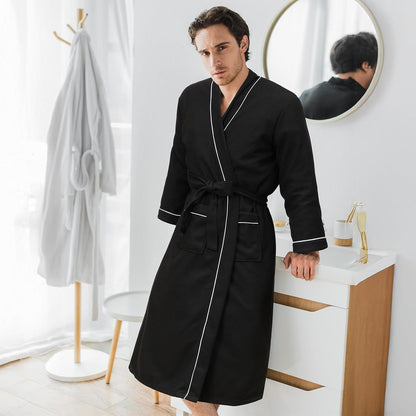 Cuffbow Cotton Robe for Women or Men Lightweight Waffle Knit Bathrobe Couple V Neck Spa Sleepwear(just 1 Set)